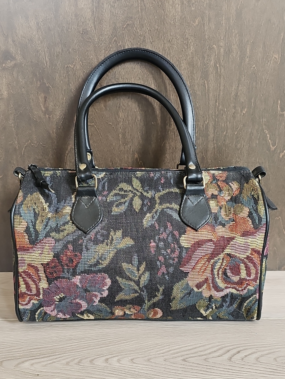 Vintage Floral Tapestry Cottagecore Granny Barrel Mini Duffle Handbag